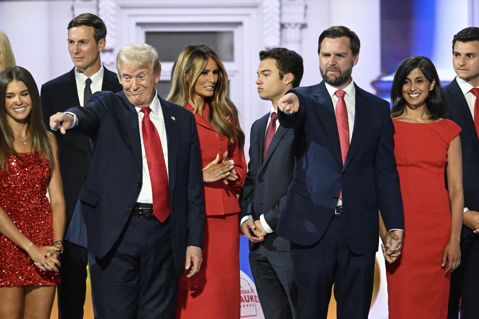Donald Trump en J.D. Vance tijdens de Republikeinse Nationale Conventie in MIlwaukee, juli 2024. Foto: ANP/AFP