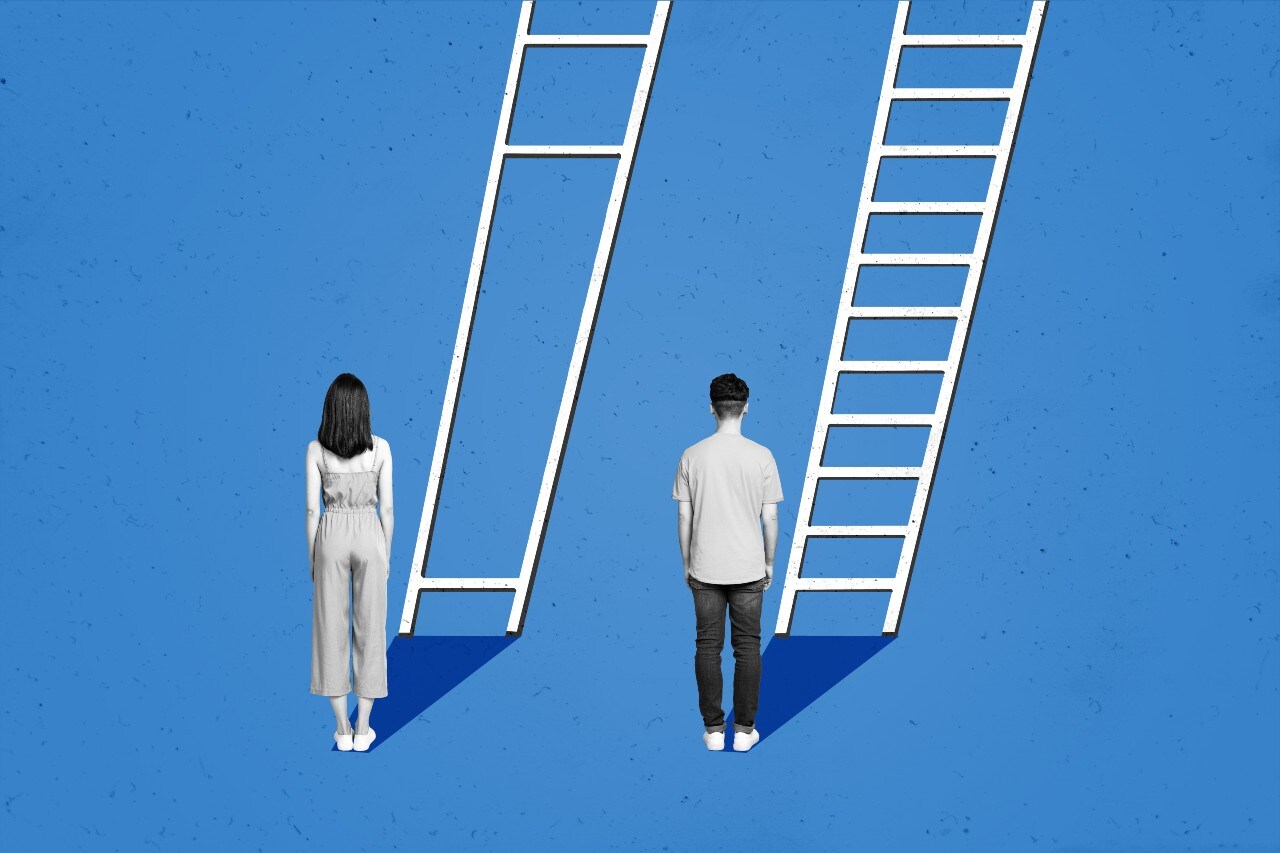 Carriereladder man-vrouw. Afbeelding: Shutterstock.