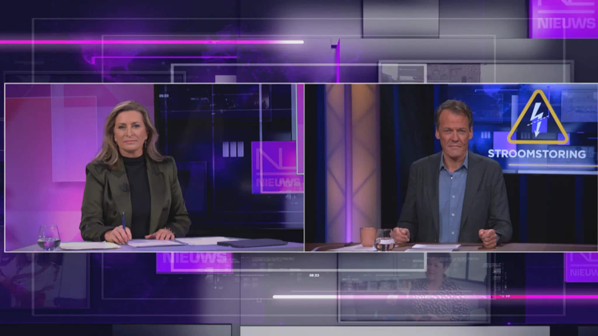 Sascha de Boer en Tijs van de Brink zijn de presentatoren van het 'nieuwsprogramma' Black-out. Sascha de Boer en Tijs van de Brink als presentatoren van het ‘nieuwsprogramma’ Black-out. Bron: EO.