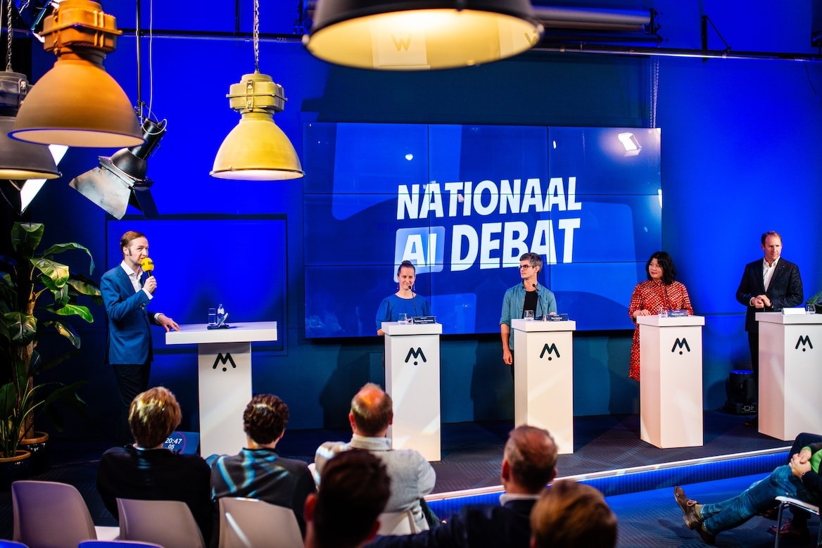 De eerste editie van Het Nationaal AI Debat 2023. Dit was de eerste editie van Het Nationaal AI Debat, in 2023. Foto: Martijn van Leeuwen.
