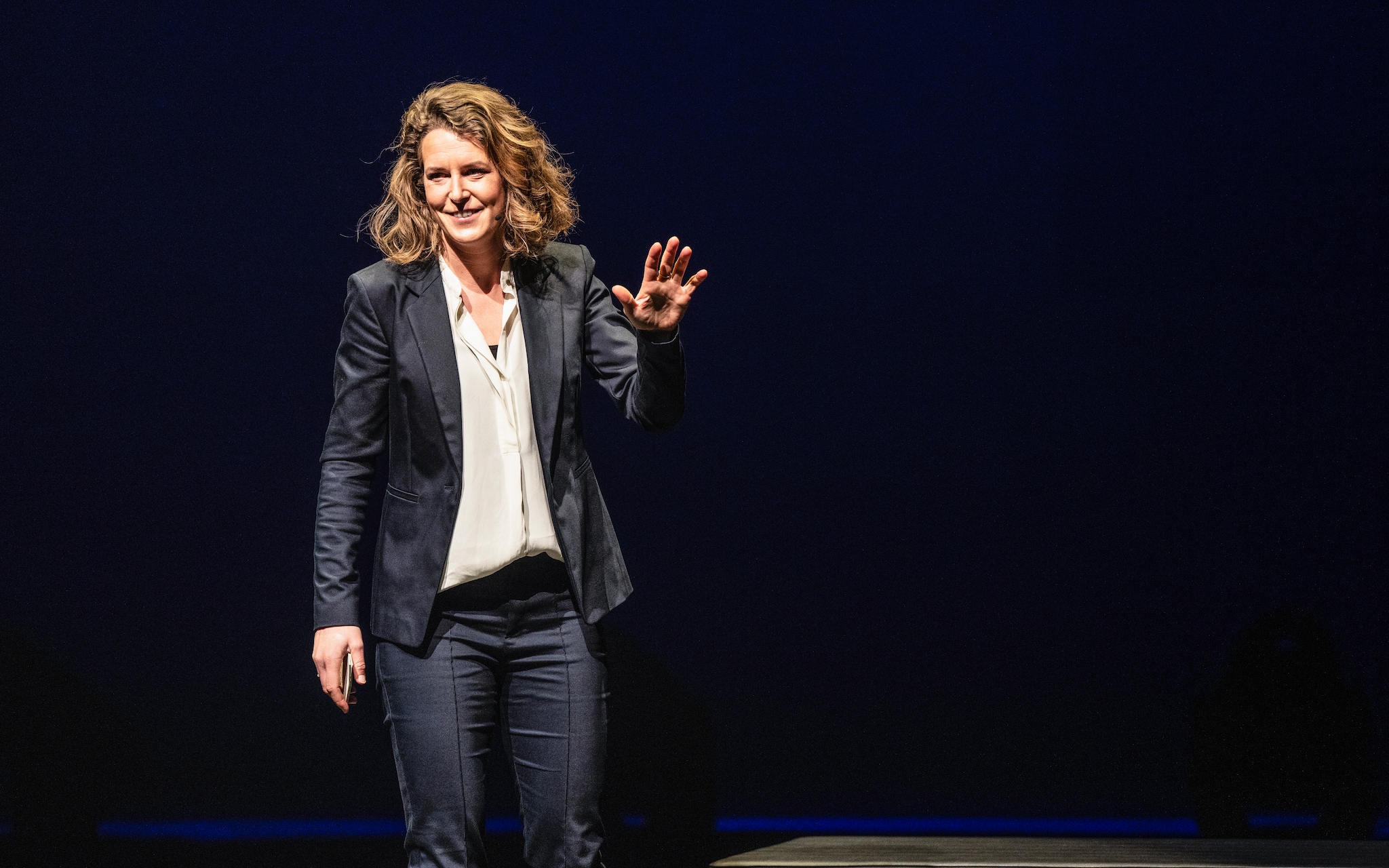Ireen Wüst tijdens haar theater tour. Ireen Wüst tijdens haar theatertour, Foto: Wouter Roosenboom