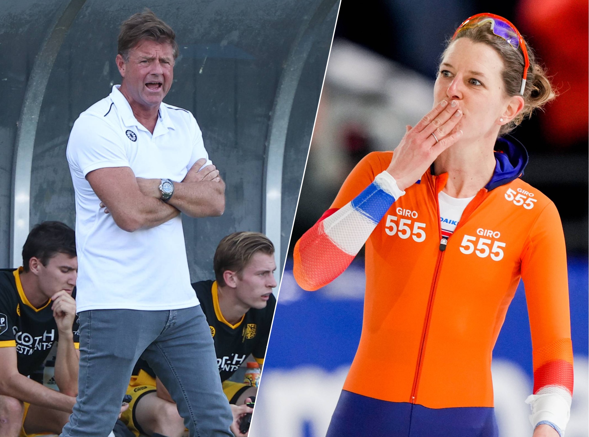 Marc Lammers (links) en Ireen Wüst (rechts). Marc Lammers en Ireen Wust, twee van de sprekers van SportsSpeakers. Foto’s: Pix4Profs/Peter van Gogh/Getty Images.