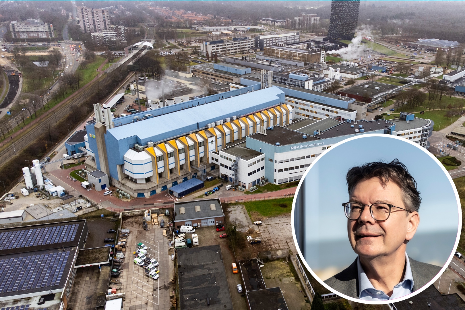 Jean Schreurs, topman van NXP Nederland.  Beeldbewerking De Gelderlander. Jean Schreurs, topman van NXP Nederland. Beeldbewerking: De Gelderlander.