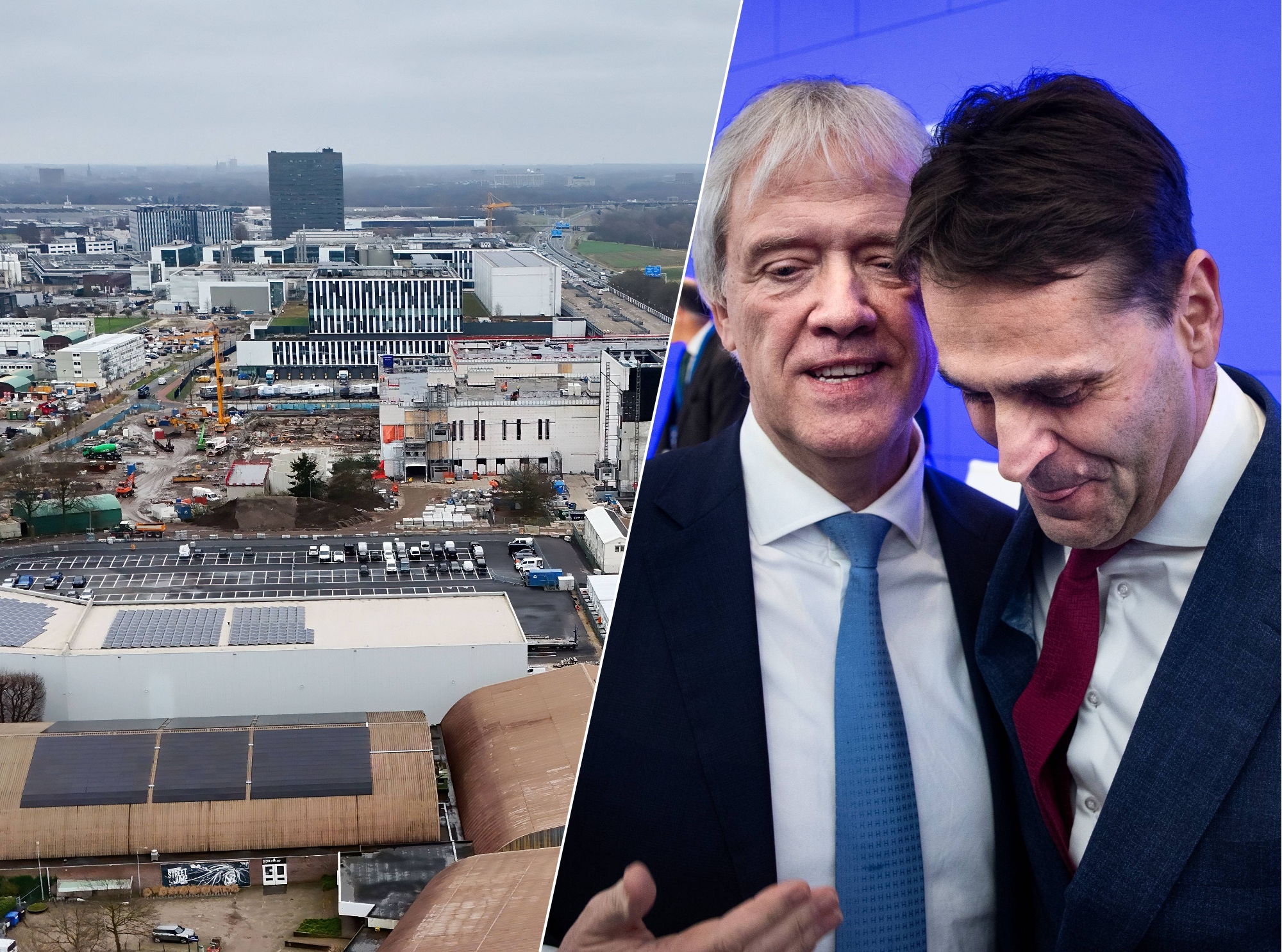 BD20241217-0007  ** LET OP DRONEFOTO GEEN NAAMSVERMELDING***  Veldhoven  ASML met op de voorgrond de Heiberg / Serie afgekocht ED #nlbeeld# ED20240419-0015, Veldhoven, ASML: Annual General Meeting 
Peter Wennink en Christophe Fouquet vertrekkende en komende baas van ASML ASML in Veldhoven en Peter Wennink en Christophe Fouquet, de vorige en huidige CEO van ASML. Afbeelding: Rene Manders/DCI Media/AD.