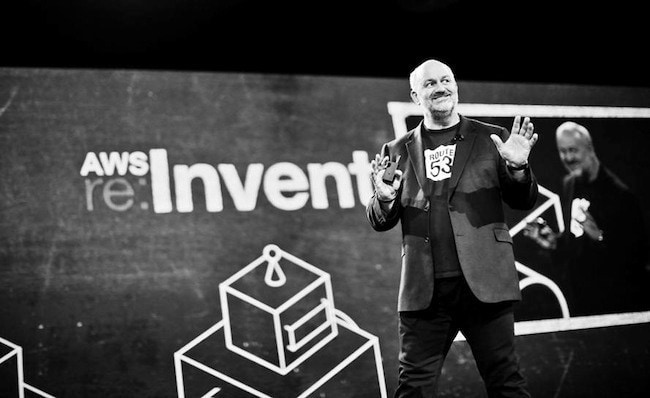 Werner Vogels, CTO van Amazon, tijdens het AWS Invent-event. Werner Vogels, CTO van Amazon, tijdens het AWS re:Invent-event. Foto: Amazon.