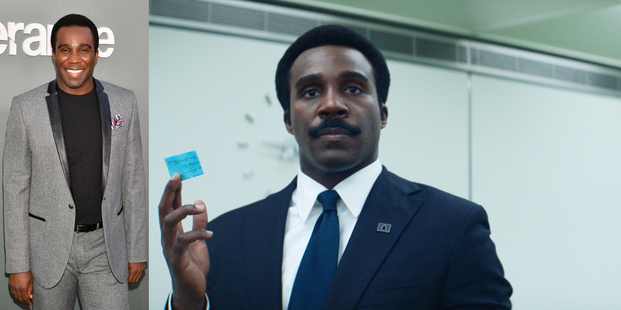 Tramell Tillman, rechts als zijn personage Seth Milchick in ‘Severance’. Tramell Tillman, rechts als zijn personage Seth Milchick in ‘Severance’. Afbeelding: FilmMagic/Apple TV.