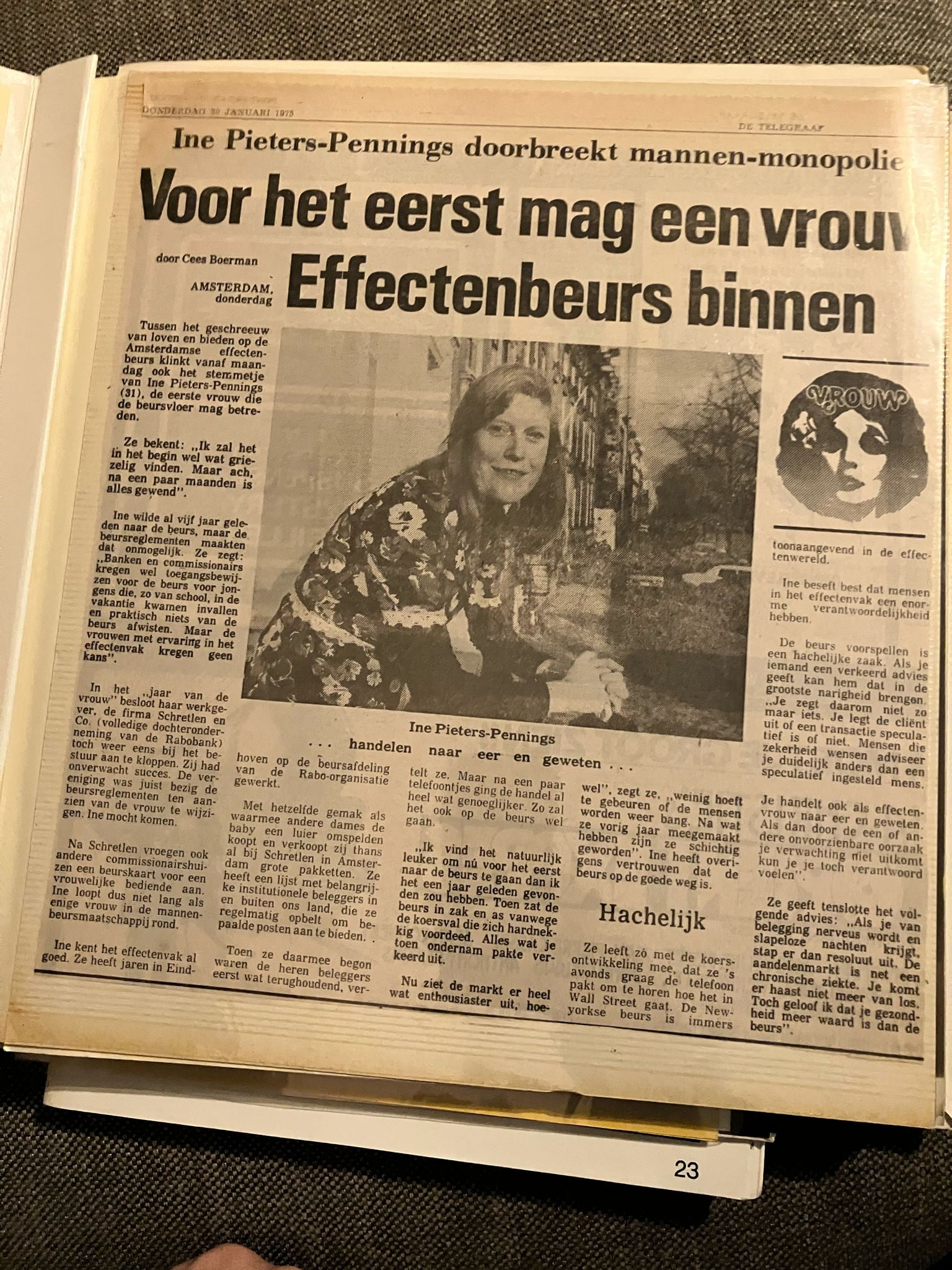 x Zo haalde Ine vijftig jaar geleden de krant: ‘doorbreekt mannen-monopolie’.