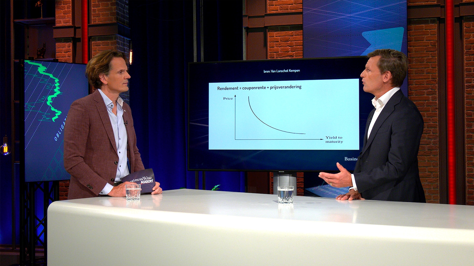 BusinessWise Academy aflevering 7, met presentator Gerben van Driel (links) en expert Joost van Leenders als studiogast. Presentator Gerben van Driel (links) met expert Joost van Leenders.