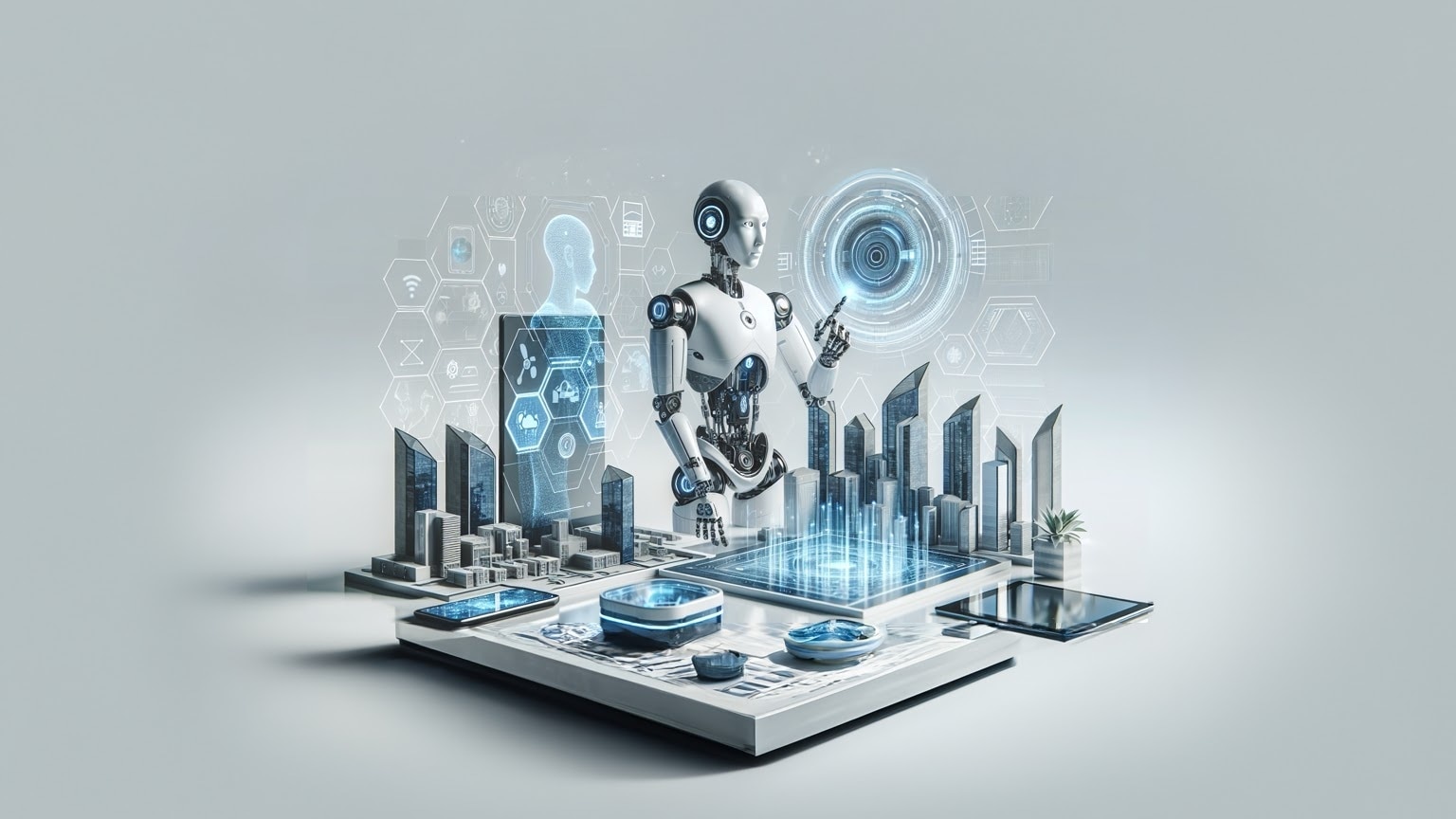 white background Innovation high-tech future, AI ,digital technology Afbeelding: Shutterstock AI.