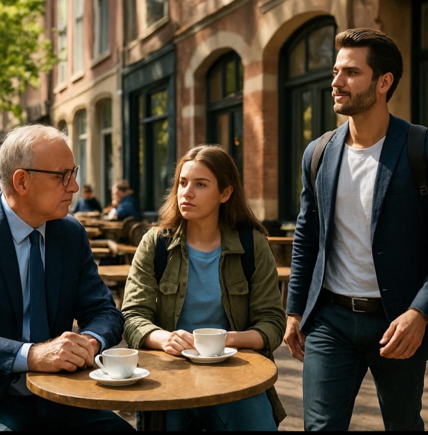 Een Haagse ambtenaar en een topstudent van de TU Delft zaten op een terrasje in de lentezon. Een Silicon Valley-entrepreneur loopt langs en vraagt:“Hoe bevalt de AI innovatie hier?”De ambtenaar: “Is daar een rapport van 120 pagina’s over?”	De student: “Ik probeer het wel, nadat ik bij McKinsey heb gezeten.”Tegen de tijd dat ze hun koffie op hebben, heeft de entrepreneur twee bedrijven gebouwd en één weer verkocht. Zoals Walter de Brouwer in ons boek zei: “In Europa tank je diesel, in de Valley rocket fuel.” Afbeelding: AI.