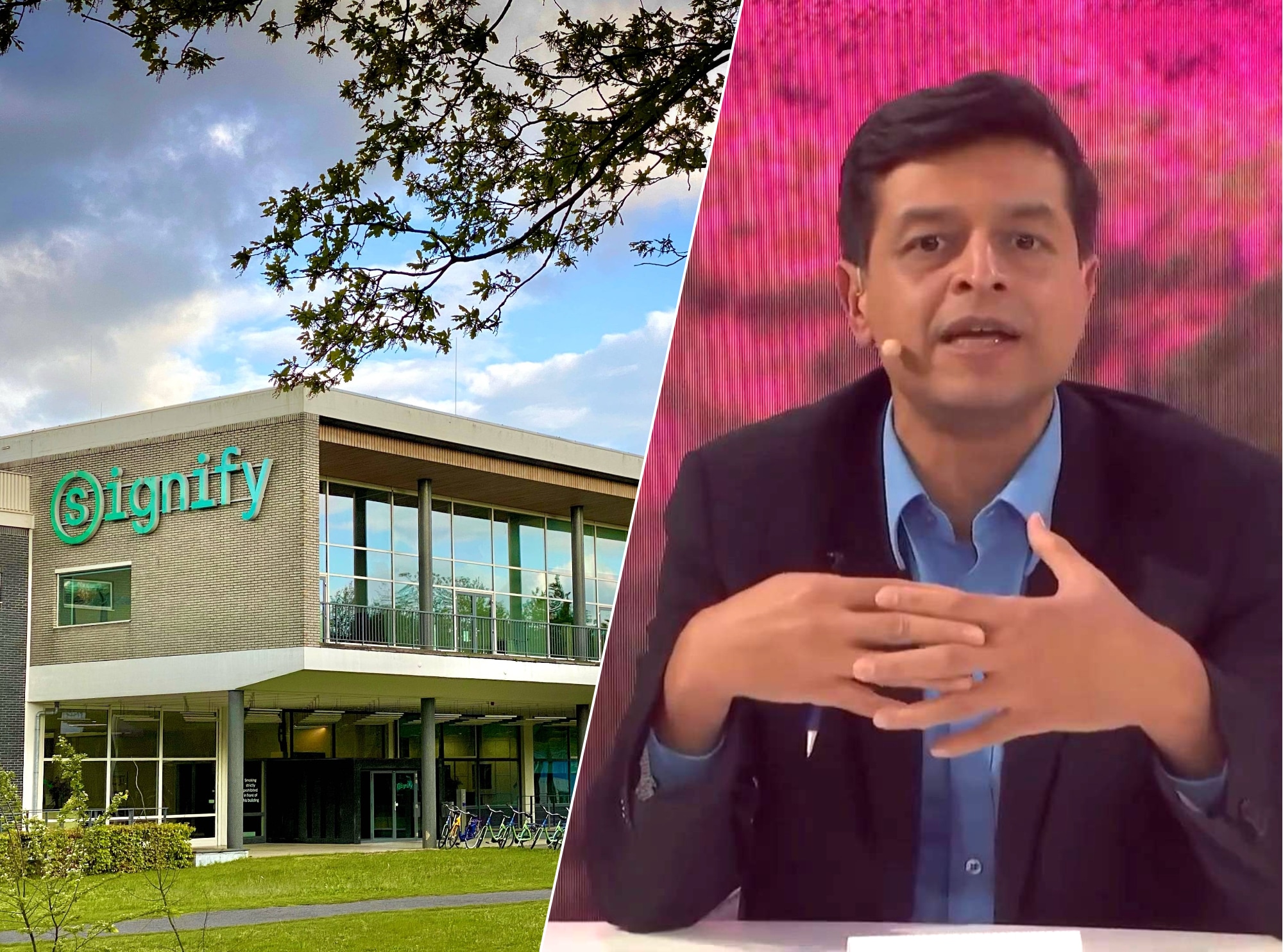 Op het hoofdkantoor van Signify op de High Tech Campus in Eindhoven vertrekt bestuurslid Harsh Chitale.  Eindhovens Dagblad / Signify