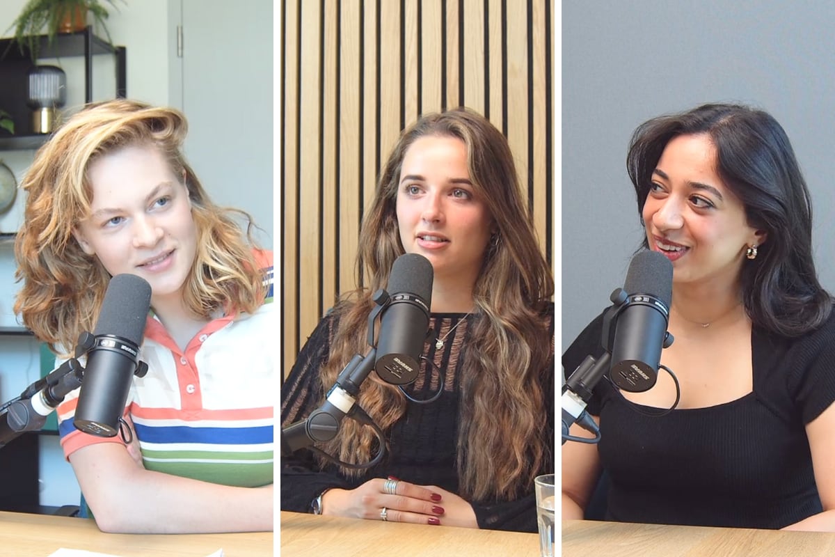 Mirthe Westrik, Tessa Boerboom en Hajar Yagkoubi over mentale gezondheid in de podcast 'Hoe overleef ik werken met Gen Z'. Beeld: BusinessWise Mirthe Westrik, Tessa Boerboom en Hajar Yagkoubi over mentale gezondheid in de podcast 'Hoe overleef ik werken met Gen Z'. Beeld: BusinessWise