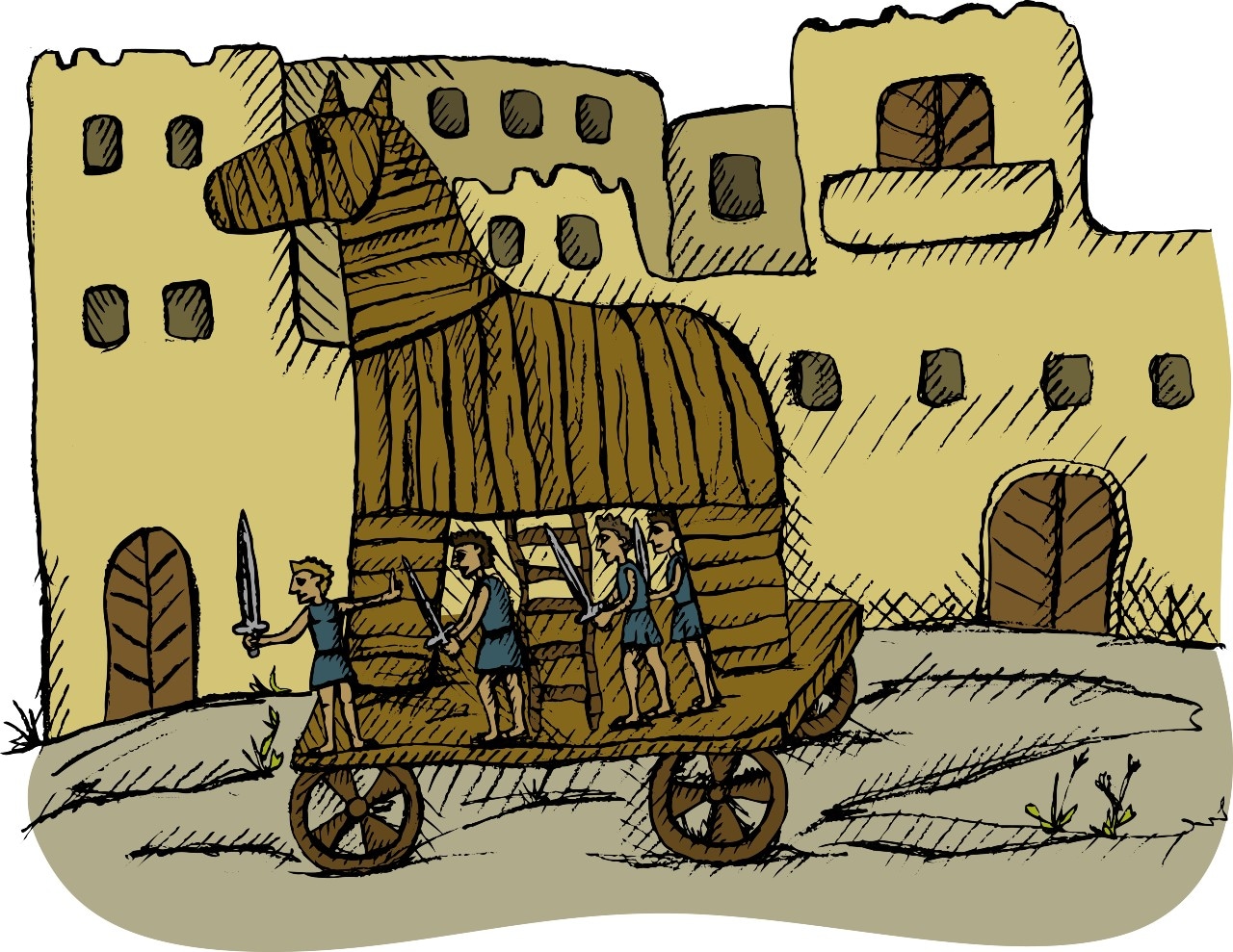 Trojaans paard. Precies, dát paard dus. Illustratie: S. Stock.