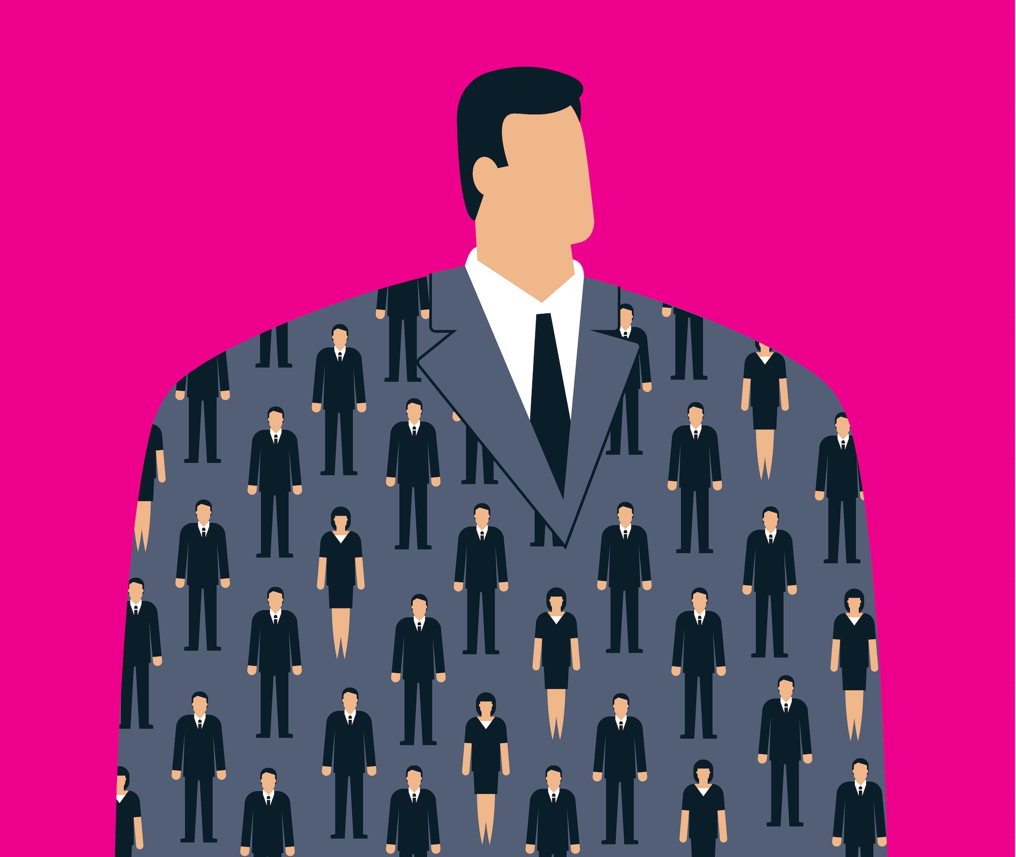 Head of company in clerked suit jacket. This illustration is for a business magazine or article about corporate culture and chairman of a company. Vector illustration. Afbeelding: Shutterstock