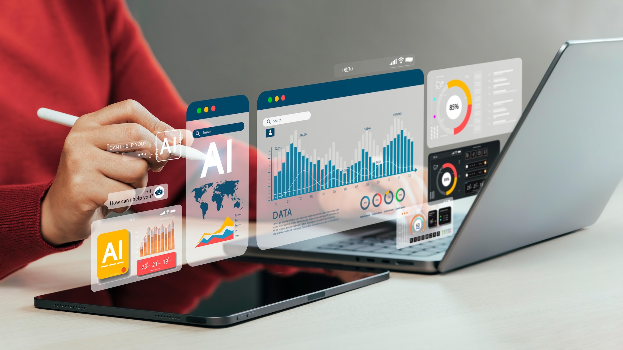 Business people using website or AI software technology analyze data and big data technology. Foto: Dee Karen/Shutterstock.