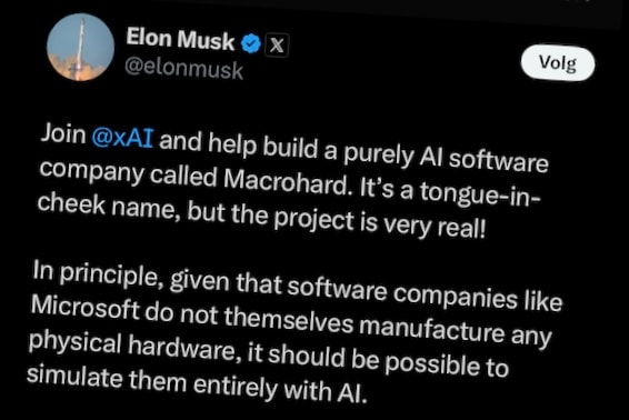 Elon Musk over Macrohard. Schermafdruk: X X