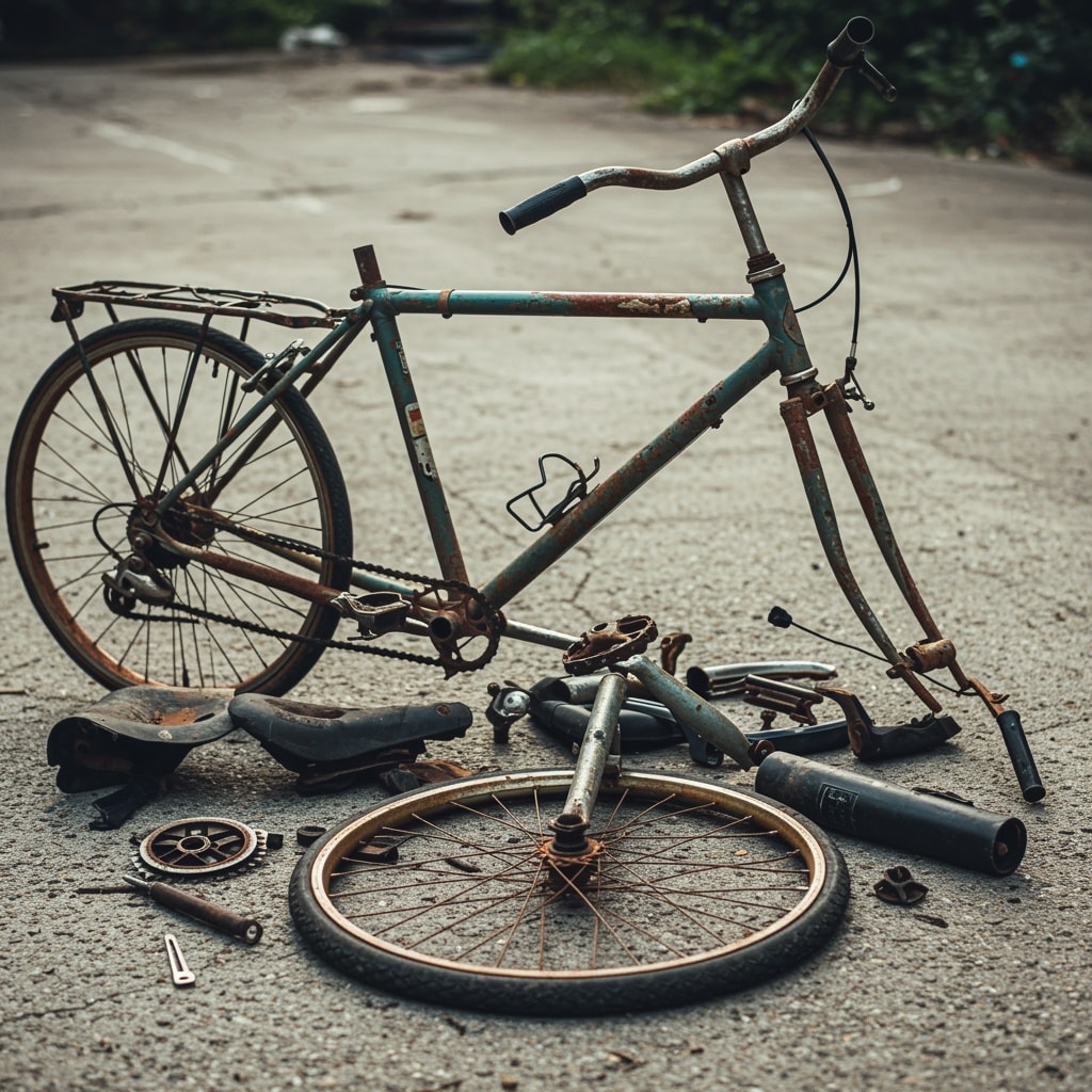 BROKEN BICYCLE DISARMED BY ISOLATED PARTS Symbolisch bedoeld, deze foto. Het is vast geen Batavus. Foto: Shutterstock.