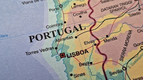 Close up map of Portugal, and surrounding major cities. Afbeelding: Shutterstock