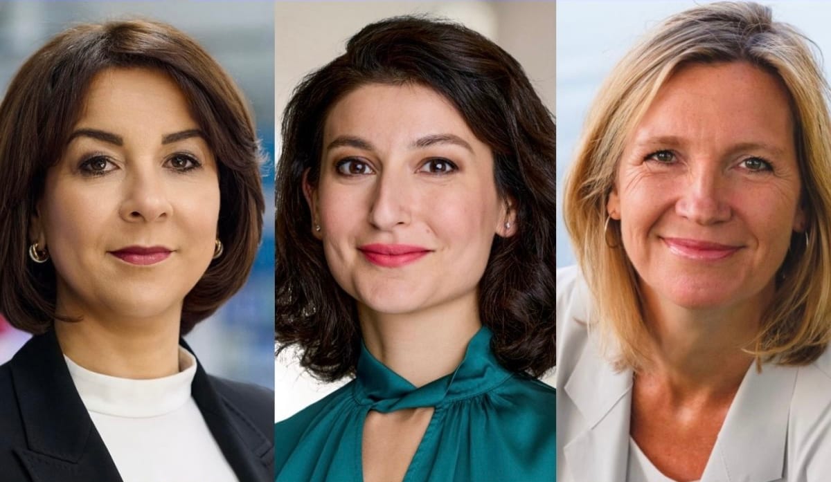 De kanshebbers: Hajir Hajji (CEO Action), Damla Hendriks (CRO Van Lanschot Kempen) en Nathalie de Geus (Algemeen directeur ArboNed). Foto: Stichting Topvrouw van het Jaar Stichting Topvrouw van het Jaar
