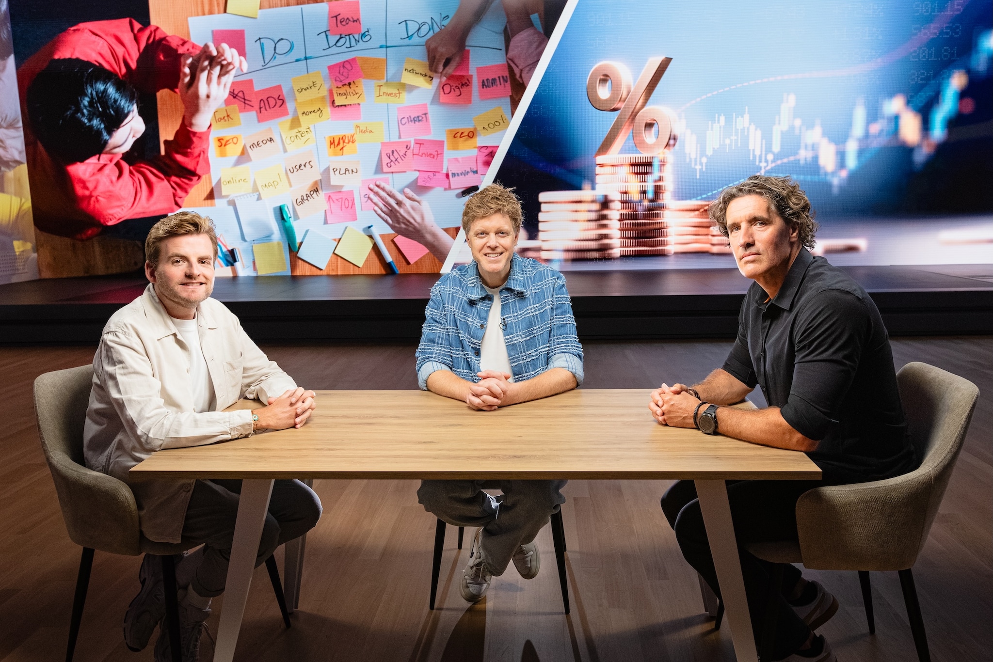 De eerste aflevering van 'De werkvloer van nu' met (v.l.n.r.) Rick van der Westen, Lex Uiting en Martin Hersman. Foto: Hessel Versteeg Hessel Versteeg