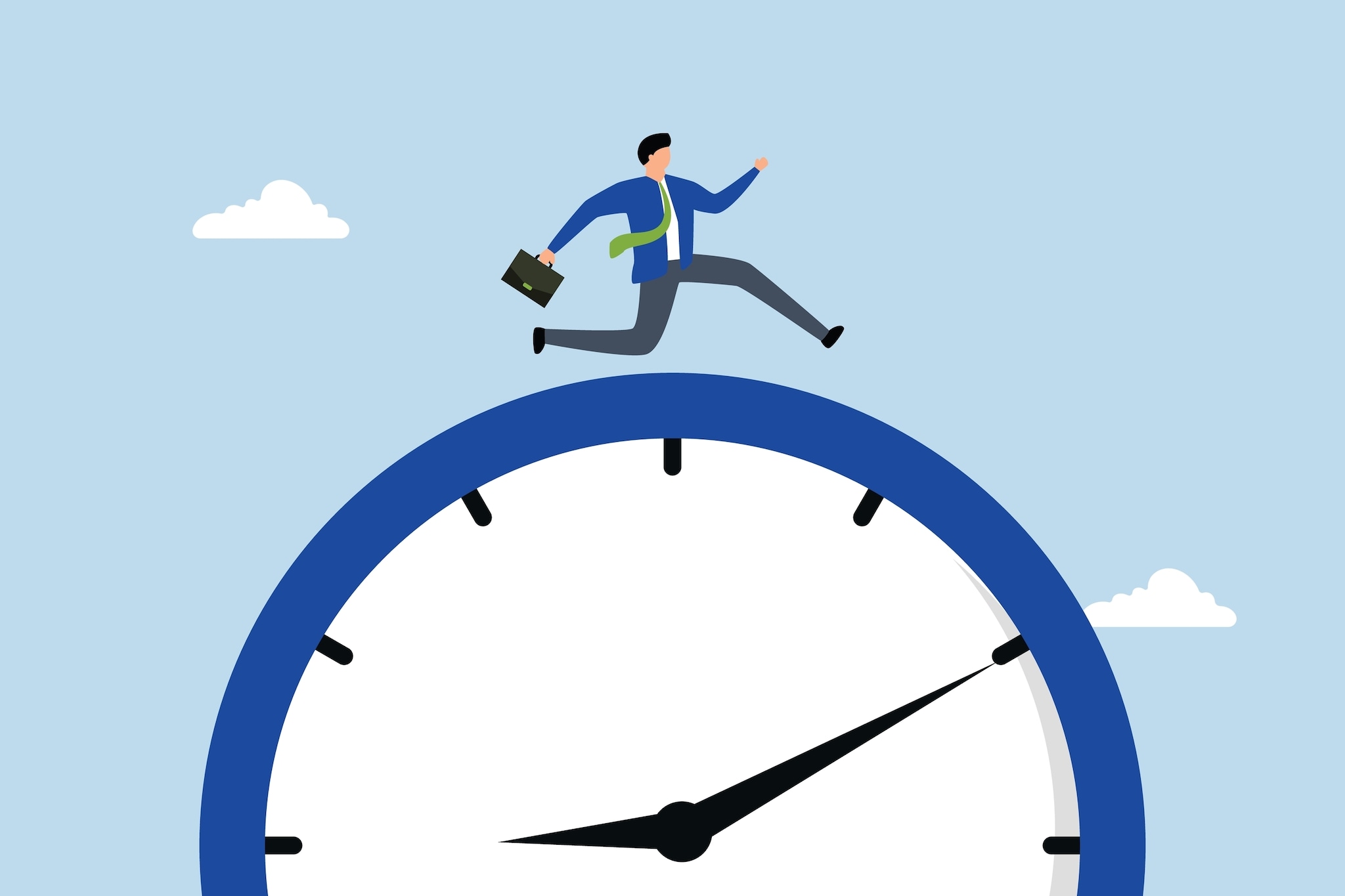 Time run out, rush entrepreneur sprint quickly as time is ticking down. Shutterstock