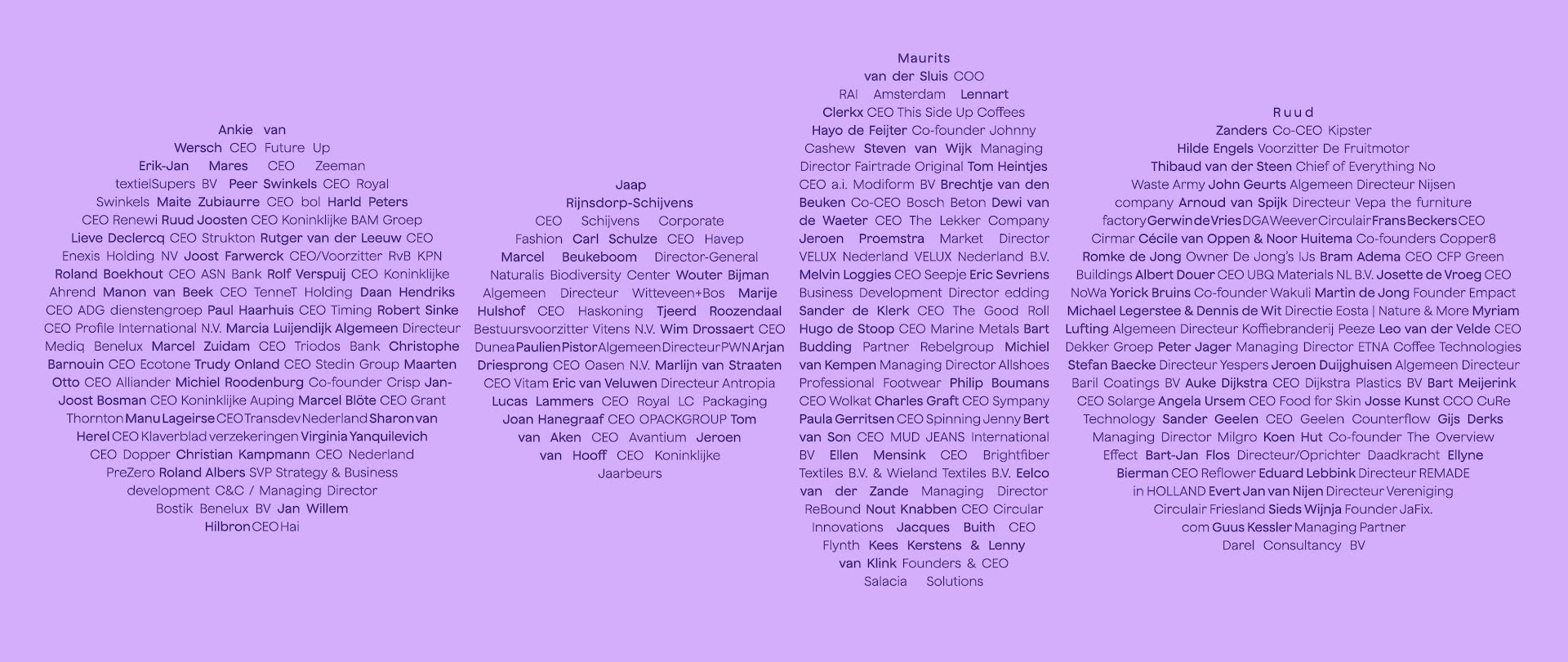 CEO’s van onder meer KPN, bol, Renewi, Dopper en 96 andere Nederlandse bedrijven roepen de formerende partijen op initiatief van Future Up op te kiezen voor de economie van de toekomst. Beeld: Future Up CEO’s van onder meer KPN, bol, Renewi, Dopper en 96 andere Nederlandse bedrijven roepen de formerende partijen op initiatief van Future Up op te kiezen voor de economie van de toekomst. Beeld: Future Up