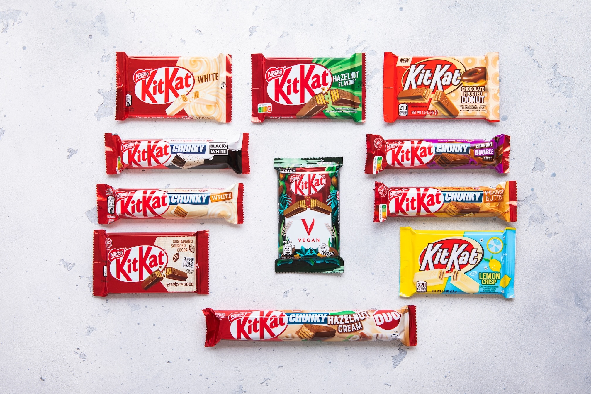 Het uitgebreide KitKat assortiment. Foto: DenisMArt/Shutterstock Het uitgebreide KitKat assortiment. Foto: DenisMArt/Shutterstock