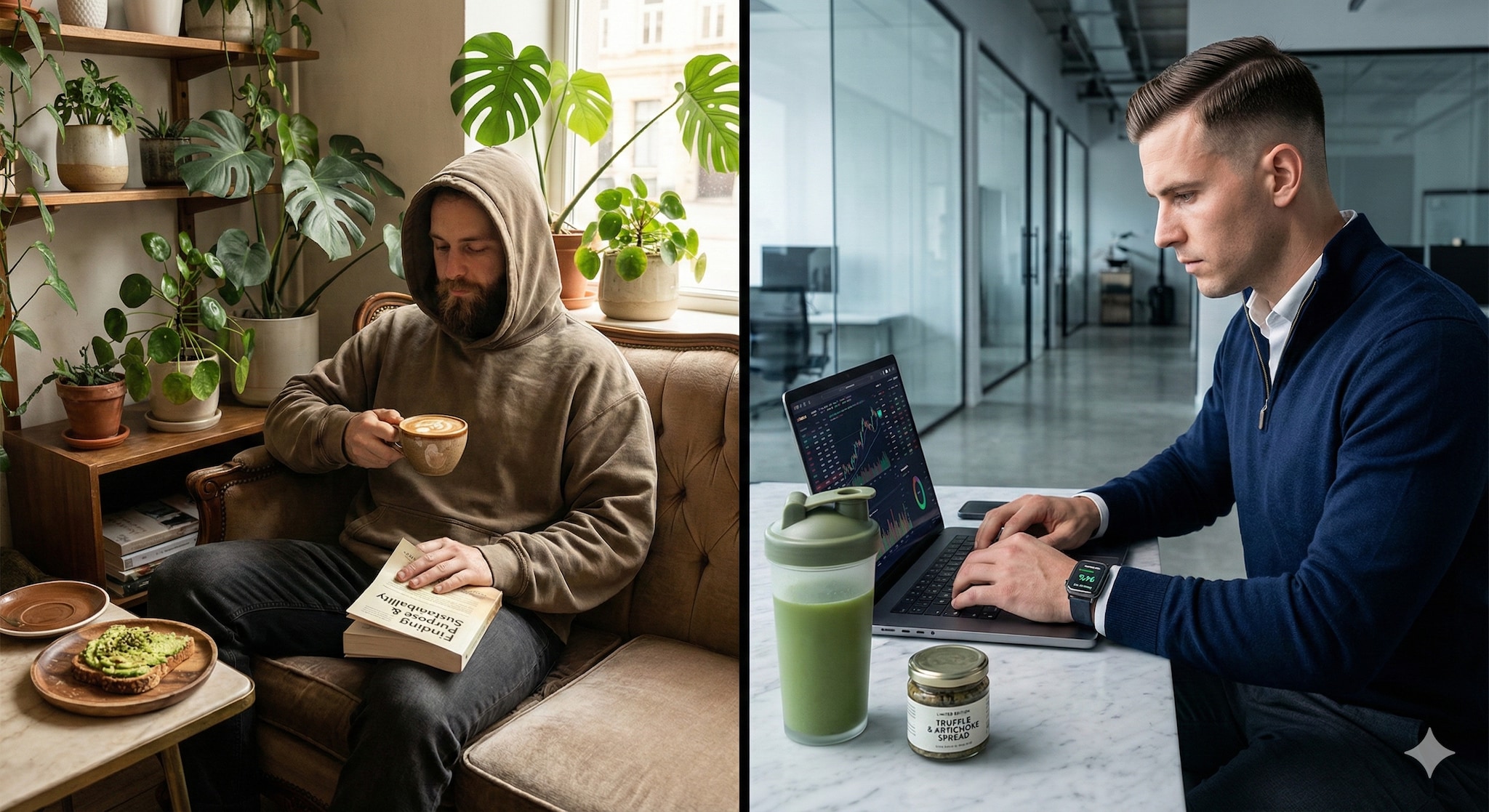 Van hipster naar yupster. Beeld gegenereerd met Google Gemini. Van hipster naar yupster. Beeld gegenereerd met Google Gemini.