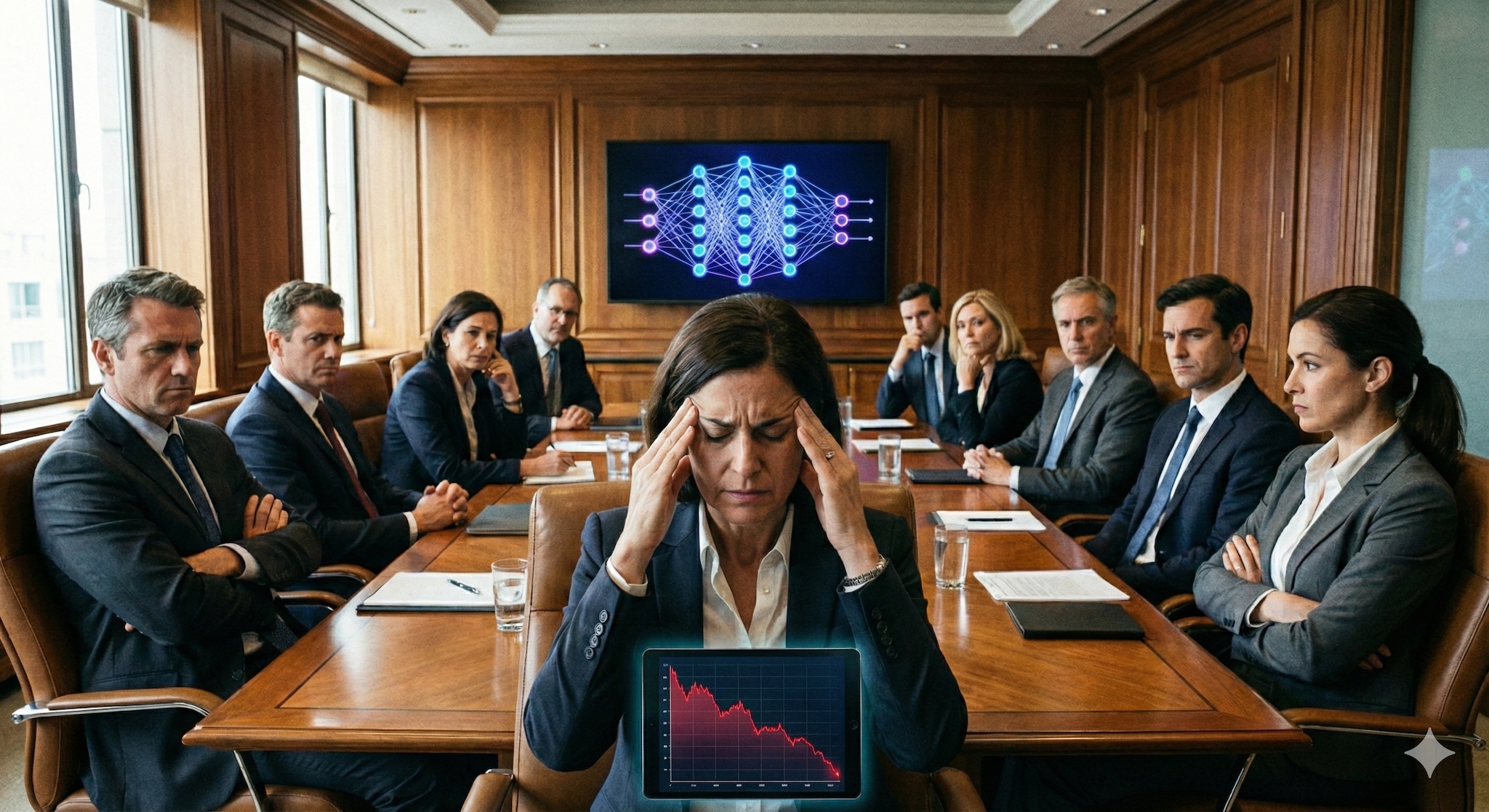 CEO's zien dat AI nog te weinig rendement oplevert. Beeld gegenereerd met Google Gemini. CEO's zien dat AI nog te weinig rendement oplevert. Beeld gegenereerd met Google Gemini.