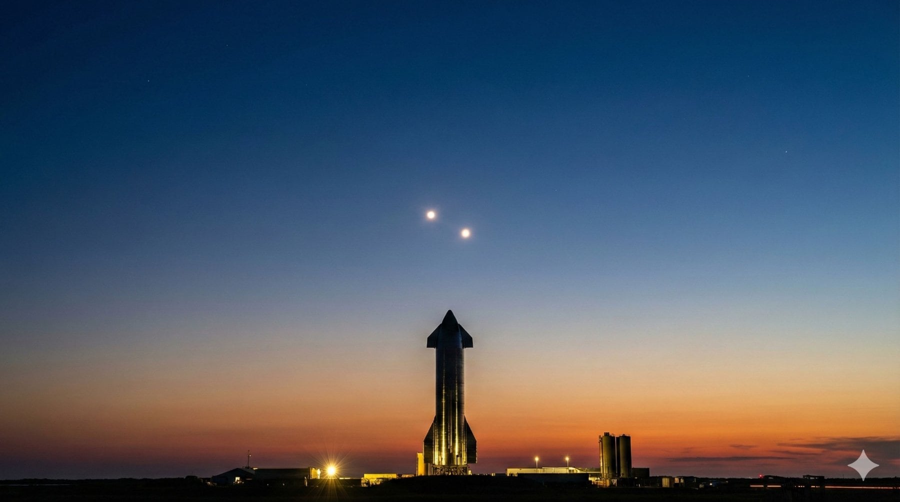 SpaceX gaat eerder naar de beurs dan verwacht. Dat heeft te maken met een zeldzame stand van de planeten, weet de Financial Times te melden. Midden juni staan de planeten Jupiter en Venus heel dicht bij elkaar aan de hemel, een conjunctie. Dat zou voor Musk reden zijn om dan naar de beurs te gaan. SpaceX gaat eerder naar de beurs dan verwacht. Dat heeft te maken met een zeldzame stand van de planeten, weet de Financial Times te melden. Midden juni staan de planeten Jupiter en Venus heel dicht bij elkaar aan de hemel, een conjunctie. Dat zou voor Musk reden zijn om dan naar de beurs te gaan. Foto: Gemini/AI.