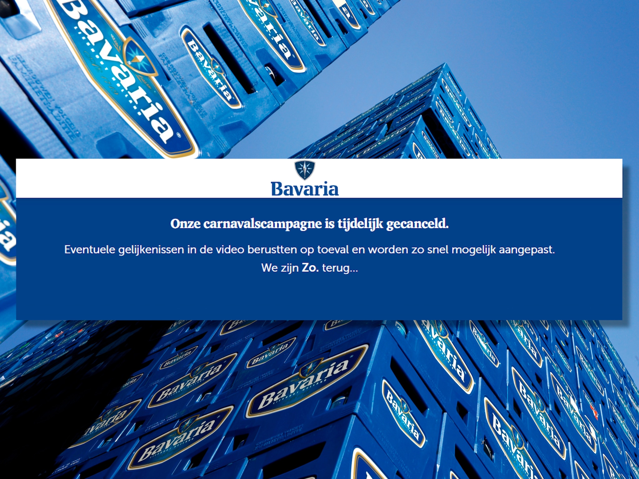 De mededeling op de site van Bavaria.  De mededeling op de website van Bavaria.
