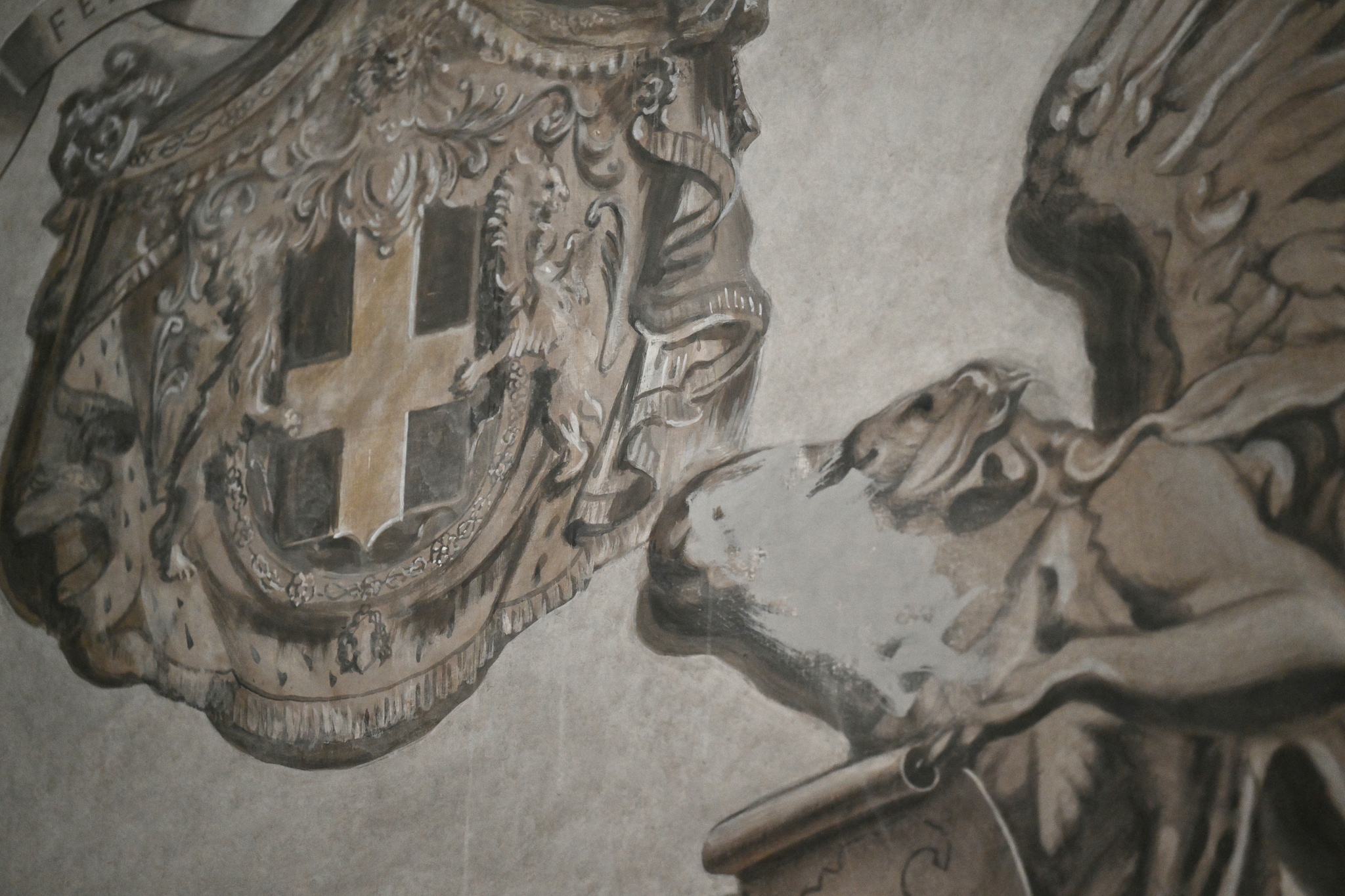 De engels op de fresco in de San Lorenzo in Lucina-basiliek werd uitgegumd na controverse. Foto: ANP De engel op de fresco in de San Lorenzo in Lucina-basiliek werd uitgegumd na controverse. Foto: ANP