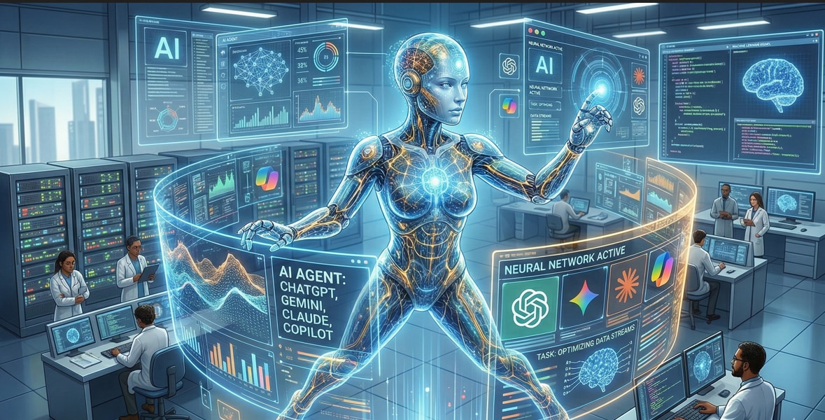 Een ‘agent’ die taalmodellen helpt projecten te automatiseren. Beeld gegenereerd met Google Gemini.