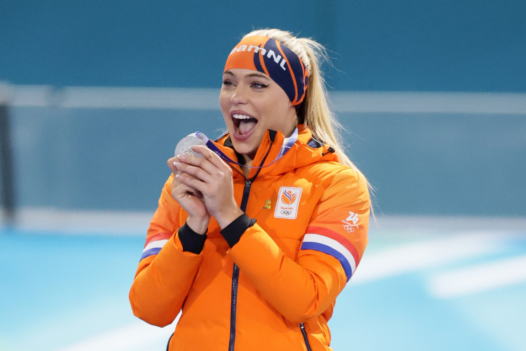 Jutta Leerdam won zilver op de 500 meter op de Olympische Spelen in Milaan. Foto: ANP