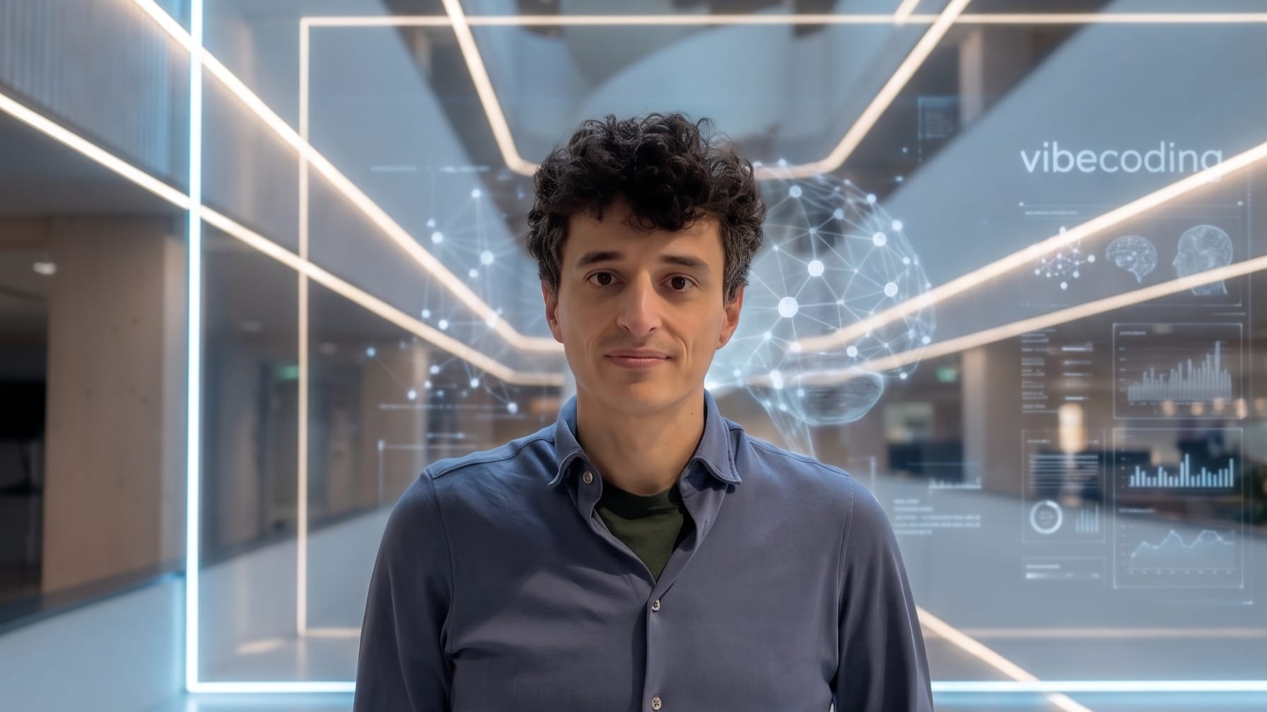 Wouter van den Bijgaart, oprichter van TwoFeetUp  en vibecoder vertelt in Lekker werken met AI over hoe jij kan vibecoden. Foto: Gemini AI