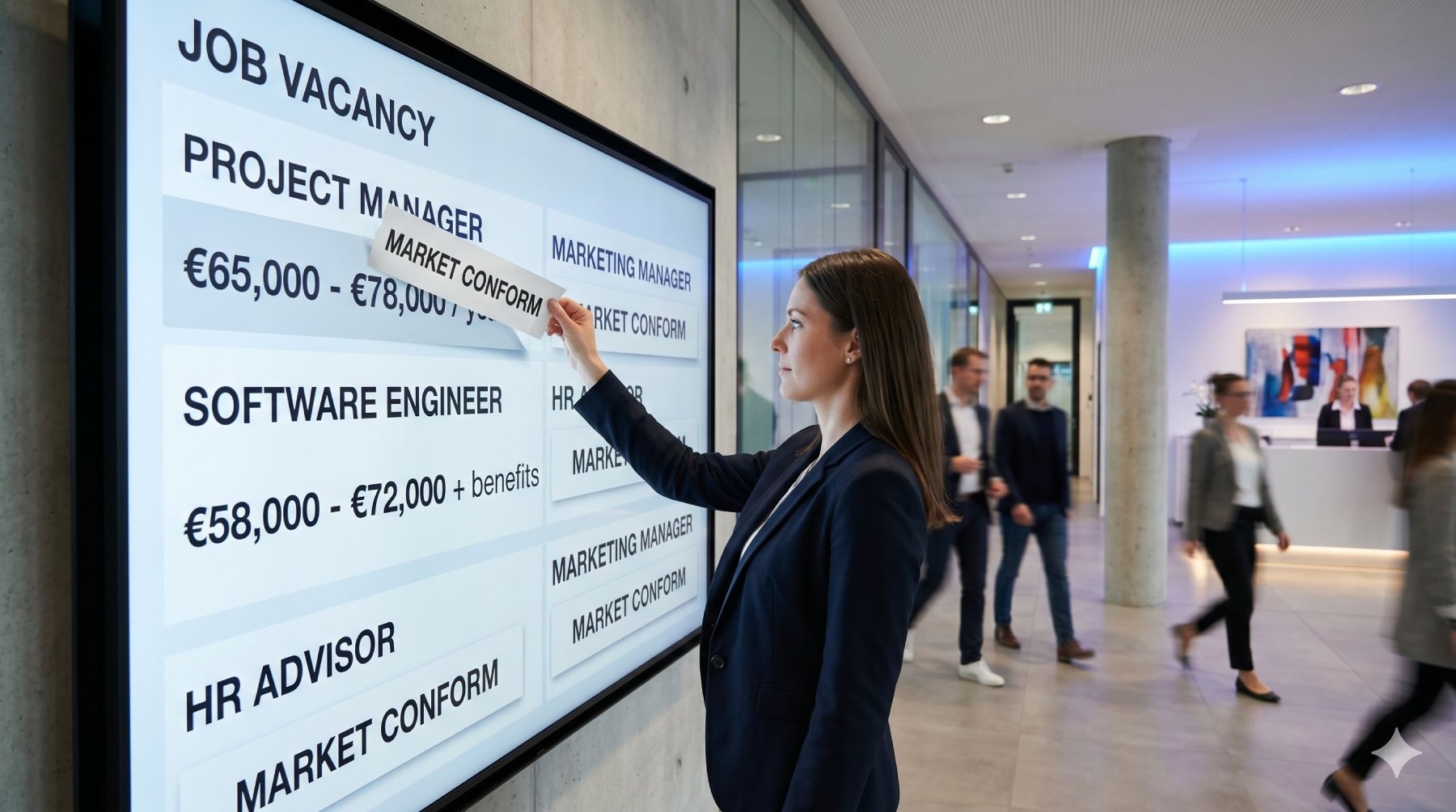 In slechts 48 procent van de vacatures staat een salarisindicatie. Een magere score, zeker met de naderende Europese Richtlijn Loontransparantie in het vooruitzicht. Afbeelding: Gemini/AI