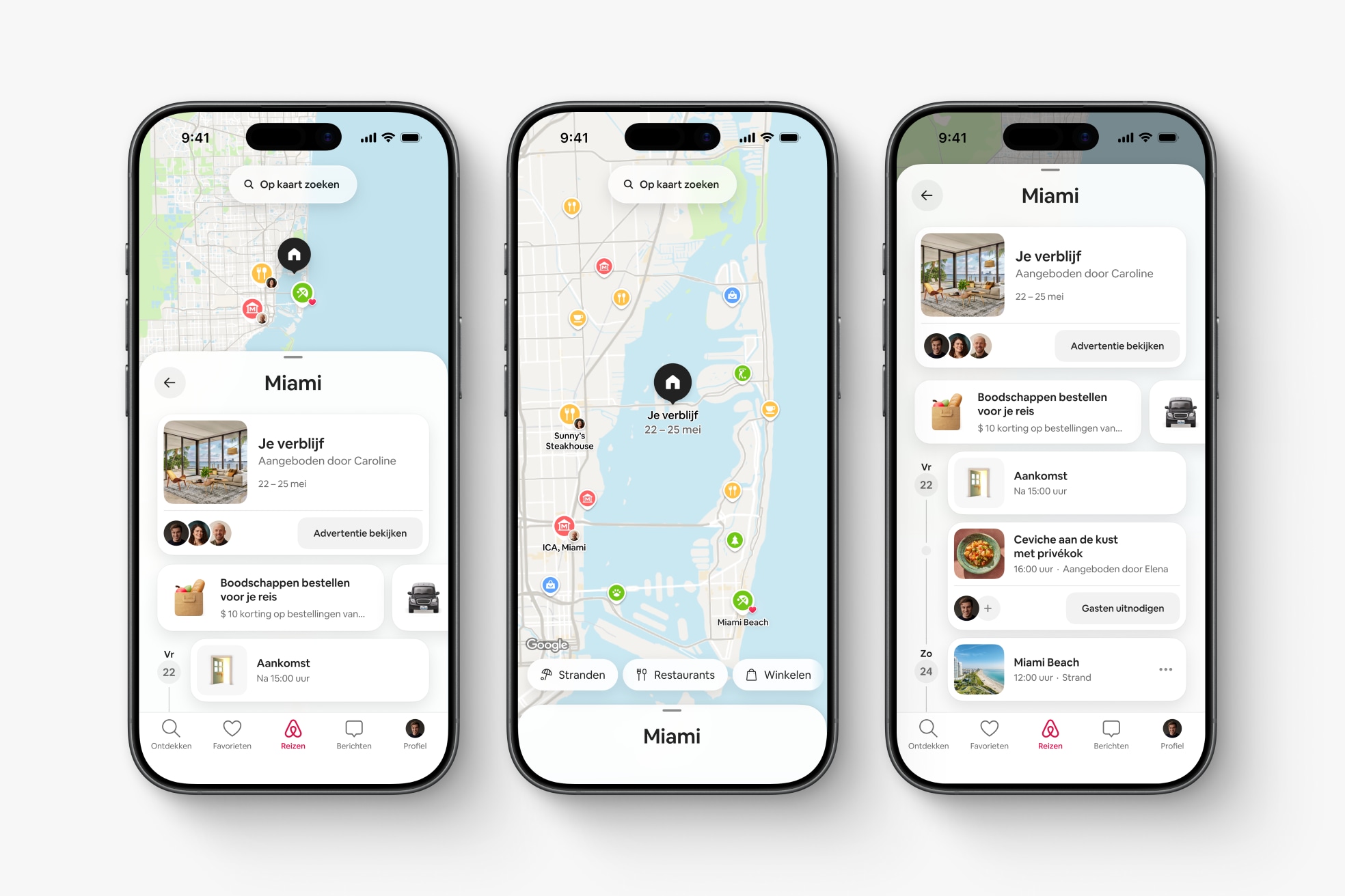 De toerist of zakelijk reiziger kan in de Airbnb-app aan de slag met een gedeeld reisschema.  Airbnb