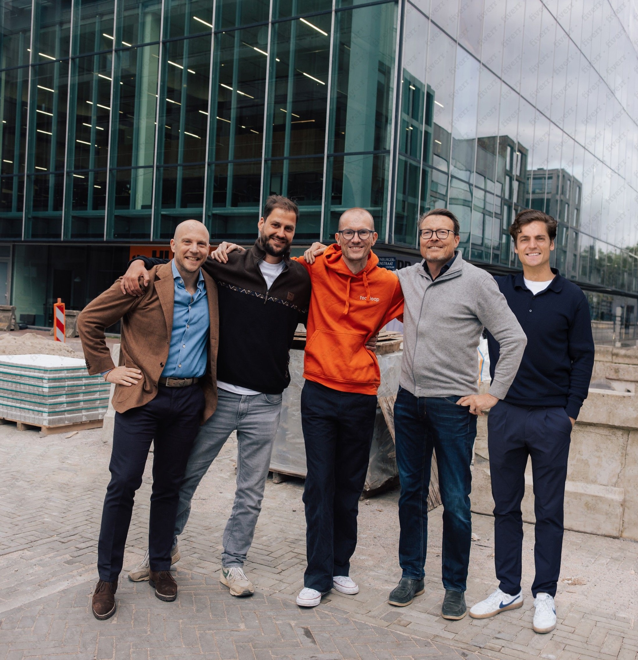 Oprichters van The Stack v.l.n.r.: Lennard Zwart, Maarten Stolk, Maarten Cleeren, Constantijn van Oranje en Philip Gast.