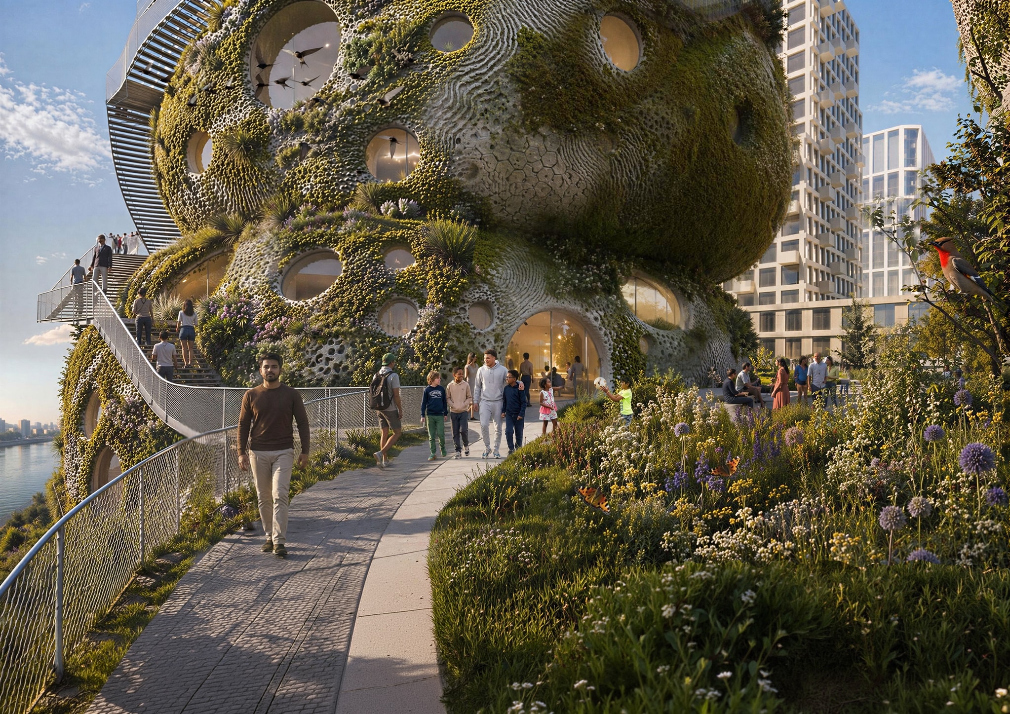 Het complex omvat o.a. een hotel met 200 kamers, ruimtes voor educatie, een foodcourt, een restaurant en een observatiedek.  Shift