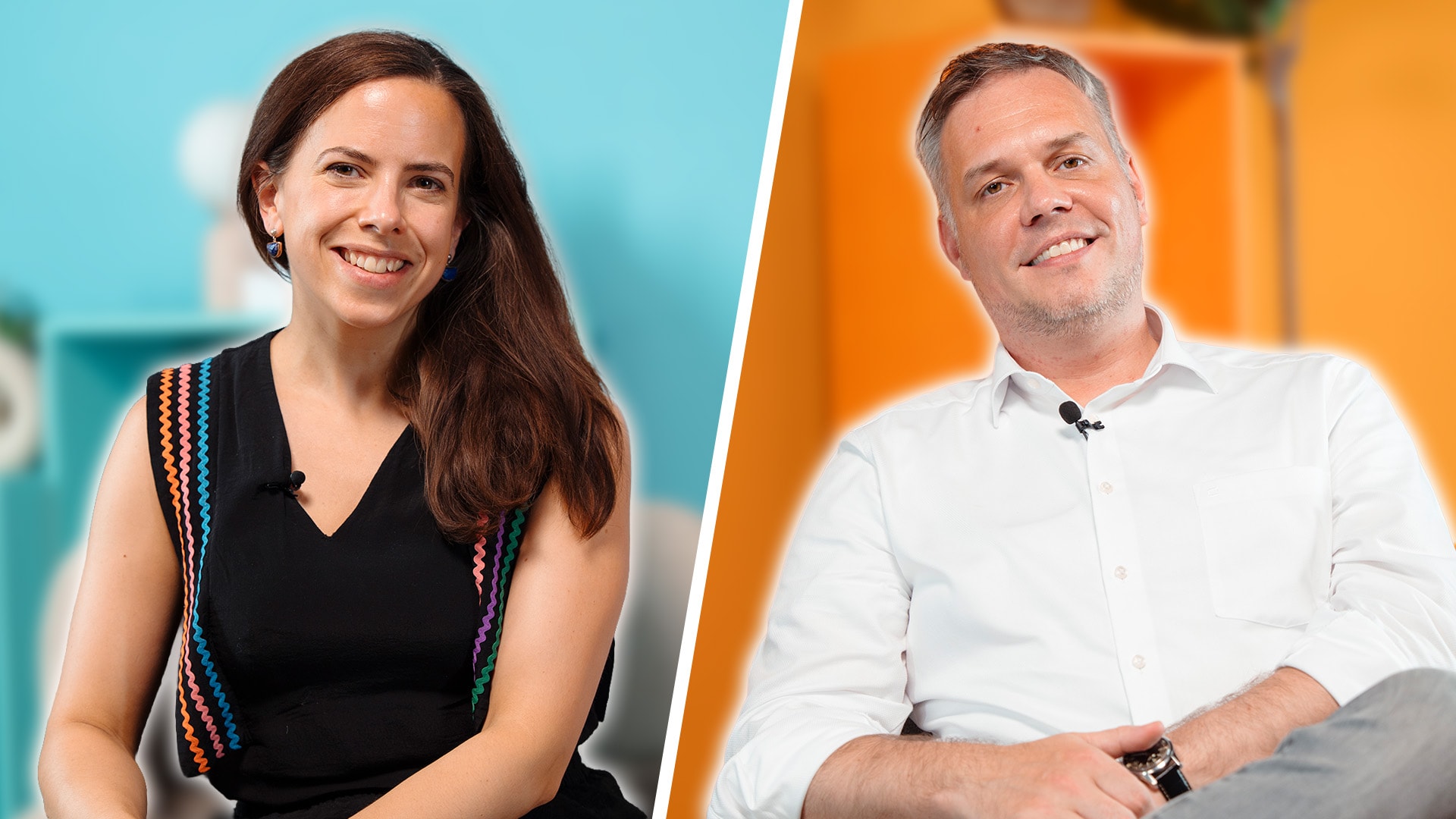 Julia Krauwer van ABN AMRO in gesprek met Patrick Grasza van Intergamma. Beeld: Data Expo