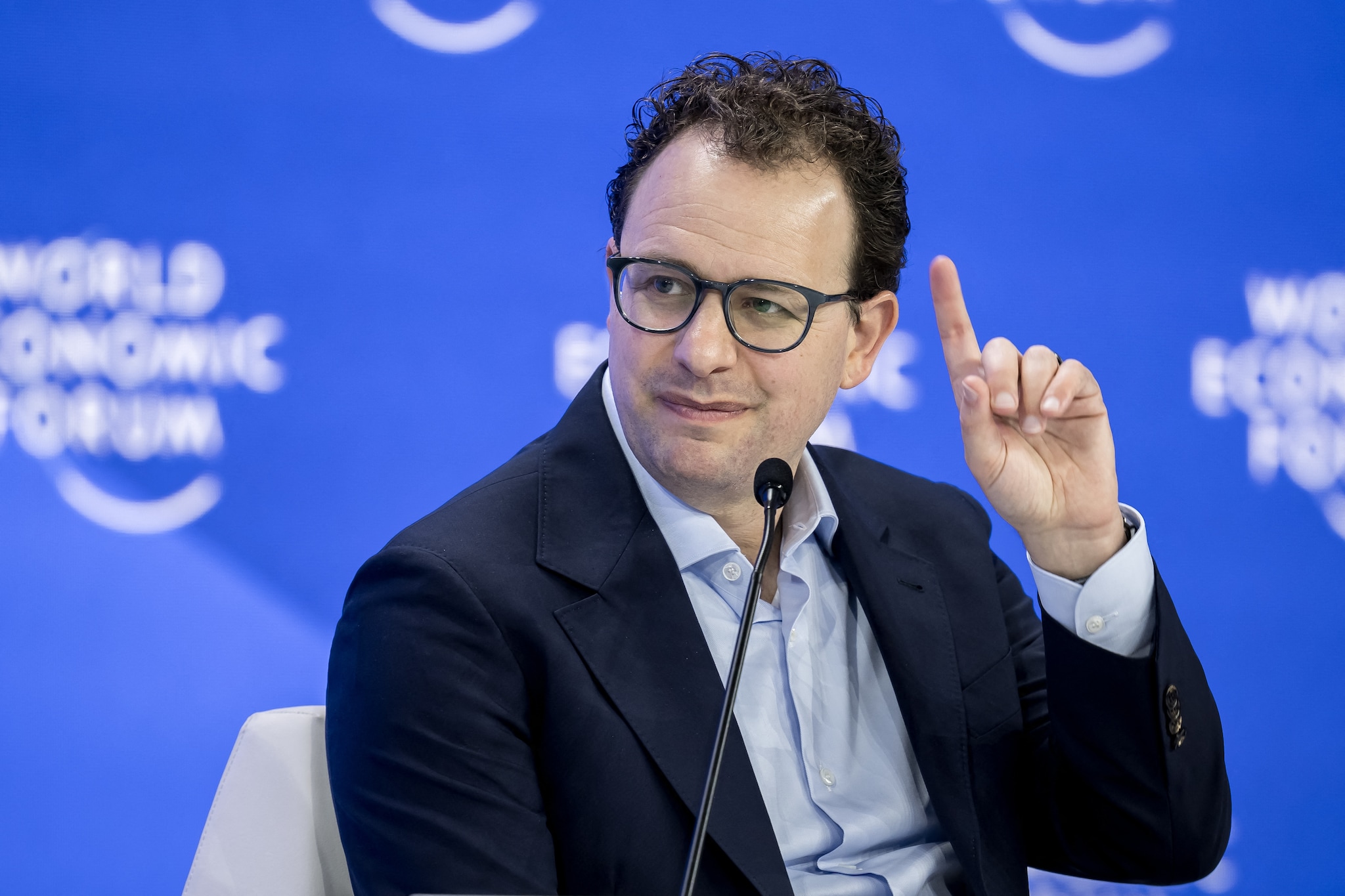 Anthropic CEO Dario Amodei tijdens het World Economic Forum (WEF) in 2025.  ANP / AFP