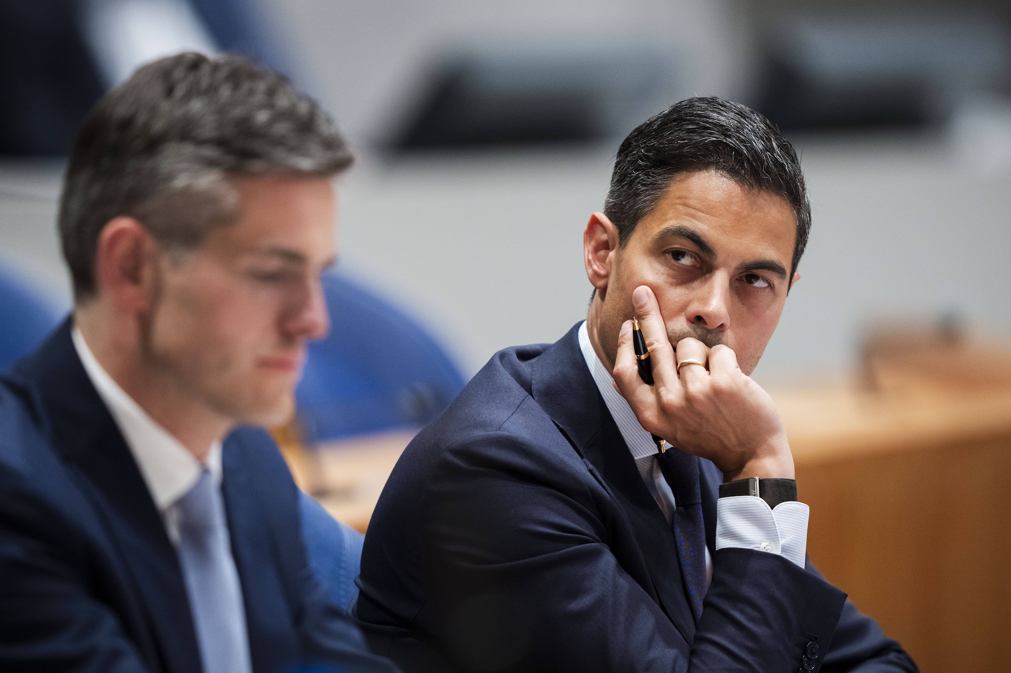 Premier Rob Jetten en minister van Buitenlandse Zaken Tom Berendsen in de Tweede Kamer tijdens een debat over de staat van de Europese Unie.