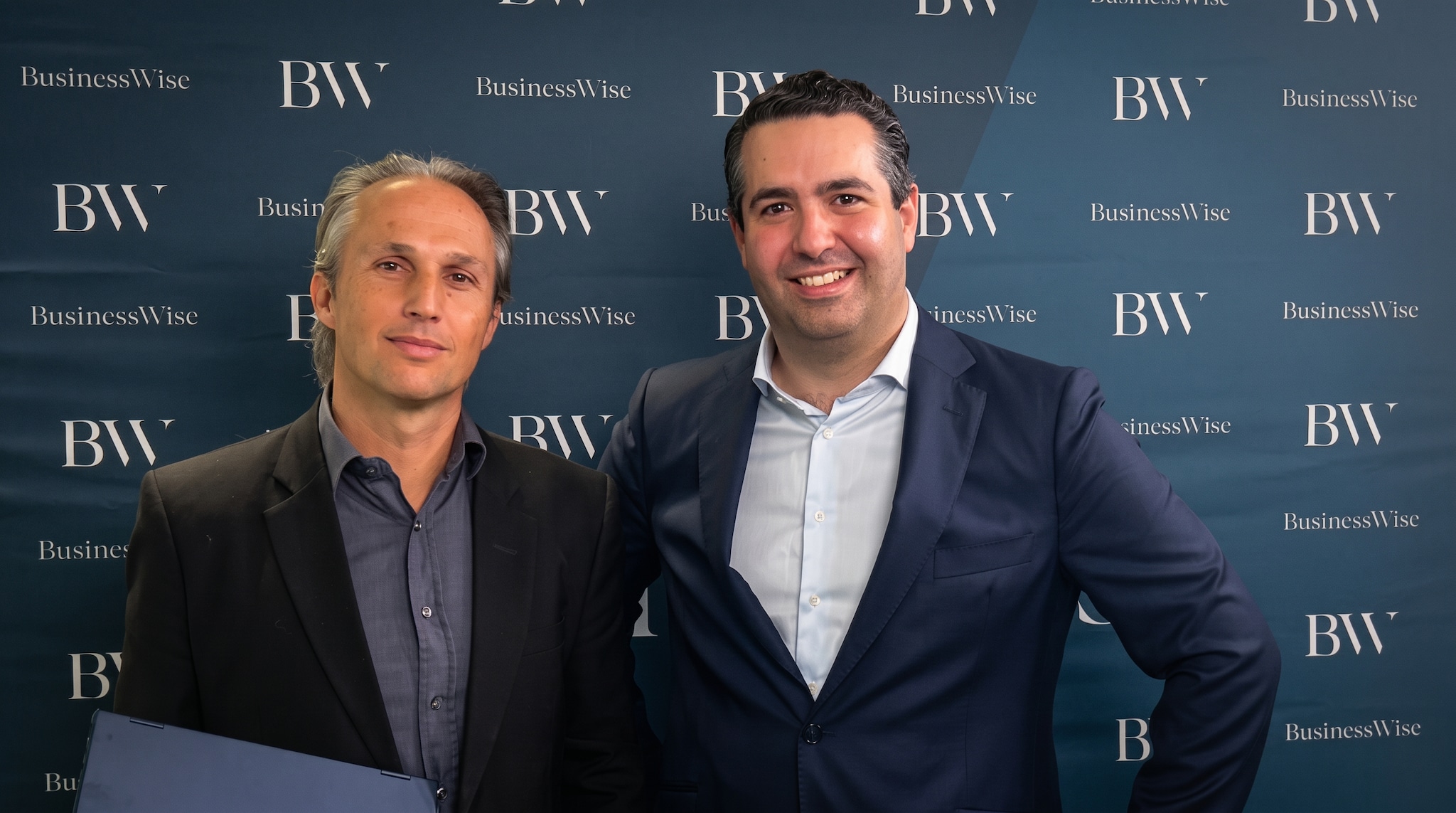 Pelle Aardewerk en Olivier de Neve tijdens de opname van BusinessWise Weekly. BusinessWise